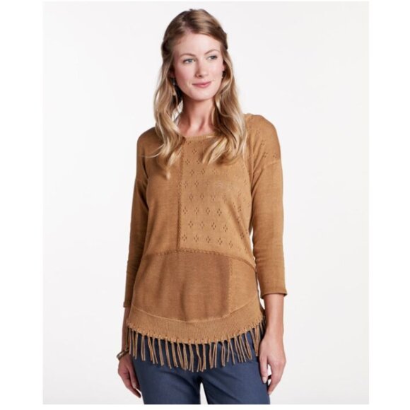 Toad&Co Women's Tan Sweater with Fringe Organic Cotton Boho - Picture 1 of 8